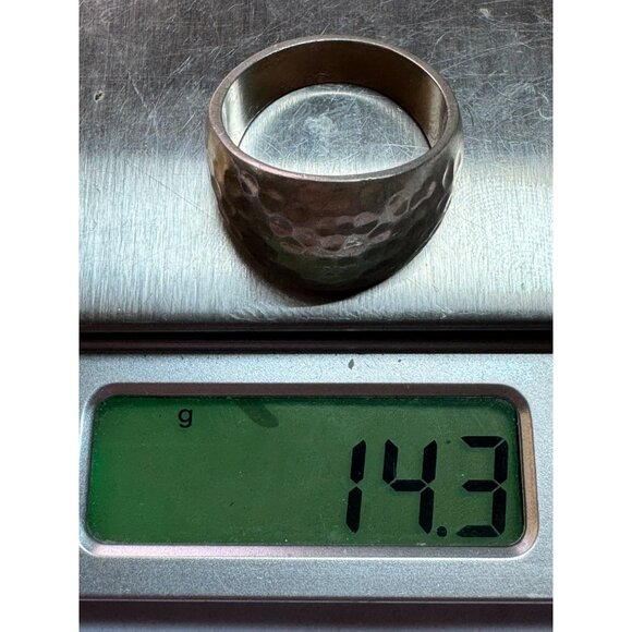 Estate Sterling Silver 925 Hammered Wide Band Ring Size 9 Mexico 14.3g Heavy - Picture 8 of 8